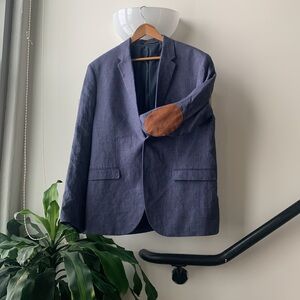 Blue Linen Sport Coat with Elbow Patches
